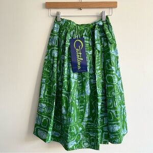 NWT Catalina | Vintage 60s Hawaiian Tiki Wrap Skirt Green Blue High Waist | XS